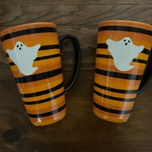 Halloween Ghost Striped Mugs - Orange and Black